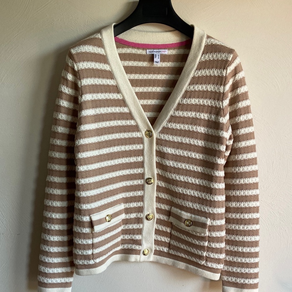 Isaac Mizrahi Light brown and Cream Striped Cardigan